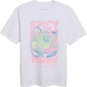 Vineyard Vines White 'Spicy Marg' Graphic Tee with Pastel Pink & Mint Print